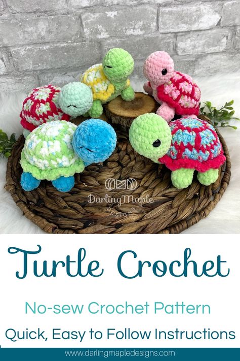 Crochet Pattern Fun, Easy Crochet Critters, Popular Amigurumi Free Pattern, Box Turtle Crochet Pattern, No Sew Crochet Turtle Pattern, No Sew Crochet Sea Turtle, Amigurumi Turtle Free Pattern Easy, Easy Crochet Turtle For Beginners, Land Turtle Crochet Pattern