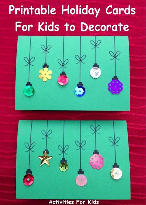 Cute holiday cards for kids to make.  Simple enough for a preschool project. Free Printable from Activities For Kids. Holiday Cards For Kids, Christmas Cards For Kids, Crafts Love, Christmas Cards Kids, Preschool Projects, Ornament Card, Family Diy, Cards For Kids, Christmas School