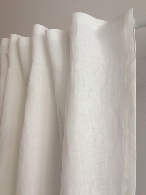 Textured Linen Curtains, Light Linen Curtains, White Linen Shower Curtain, White Linen Curtains Bedroom, Off White Curtains Living Room, Cotton Curtains Bedroom, White Curtain Ideas, Bedroom White Curtains, Cream Linen Curtains