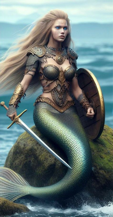 Viking Mermaid, Warrior Mermaid, Merfolk Art, Mermaid Warrior, Sea Peoples, Mermaid Photography, Mythical Monsters, Mermaid Artwork, Fantasy Ideas