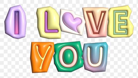 I Love You Font, Magazine Font, Aesthetic Pngs, I Love You Words, Magazine Fonts, Word Stickers, 3d Alphabet, Holography, Png Elements