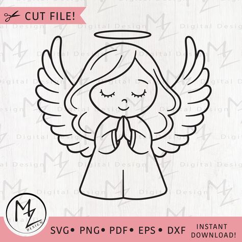 Cute Angel Drawing, Angel Drawing Easy, Angel Outline, Angel Png, Angel Cartoon, Angel Praying, Angel Svg, Angel Clipart, Praying Angel