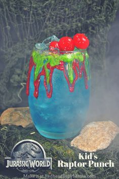 Raptor Punch, Jurassic Party Ideas, Alcoholic Fruit Punch, Blue Raptor, Nonalcoholic Party Drinks, Film Jurassic World, Jurassic Park Birthday Party, Redhead Baby, New Jurassic World