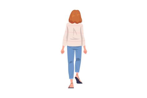 Person Facing Backwards Drawing, Person Facing Backwards, Character With Short Hair, Standing Back View, Woman Character, Woman Back, Vector Character, Back View, Woman Standing