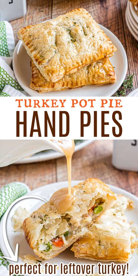 Turkey Hand Pies, Savory Hand Pies Recipes, Puff Pastry Recipes Dinner, Using Leftover Turkey, Savory Hand Pies, Chicken Hand Pies, Puff Pastry Recipes Savory, Hand Pies Savory, Pasties Recipes