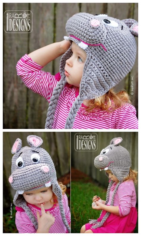 DIY Hippo Beanie Hat Crochet Pattern Beanie Hat Crochet Pattern, Crochet Animal Hats, Crochet Hippo, Crocheted Hats, Crocheted Hat, Amazing Crochet, Crochet Gratis, Crochet Unicorn, Animal Hats