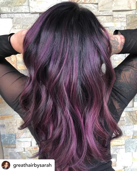 Dark Purple Hair Color, Purple Brown Hair, Color Melting Hair, Winter Hair Color Trends, Hair Color Plum, Dark Purple Hair, Purple Ombre Hair, Plum Hair, Color Melt