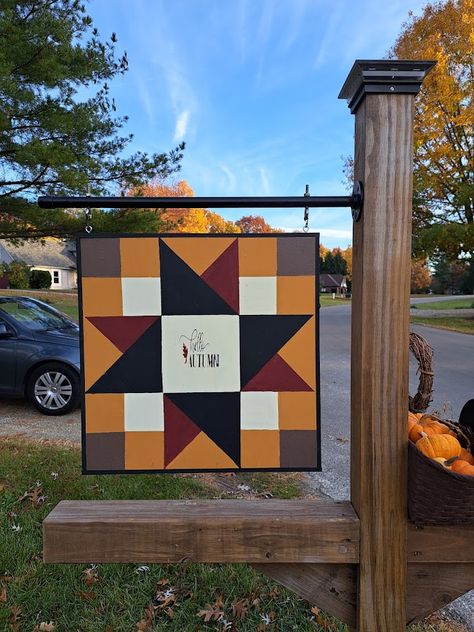 Fall Barn Quilts Patterns, Fall Barn Quilts, Pennsylvania Dutch Art, Fall Mailbox, Quilt Star, Barn Boards, Mailbox Posts, Painted Barn Quilts, Barn Signs