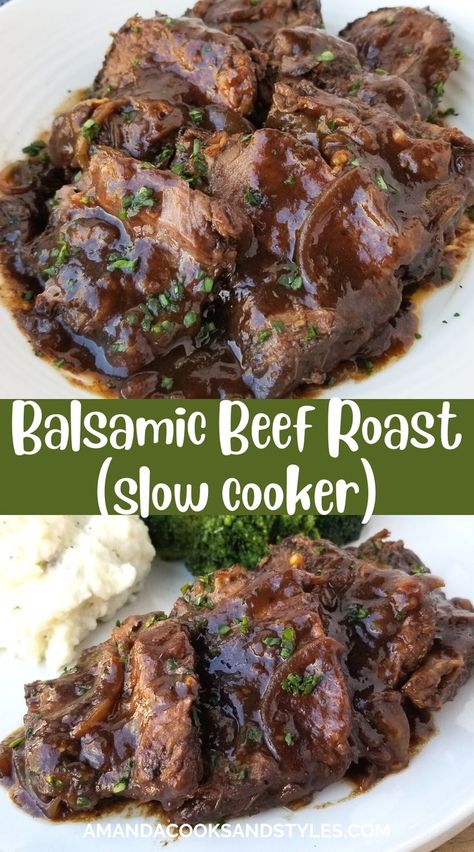 Beef Roast Slow Cooker, Roast Slow Cooker, Balsamic Pot Roast, Balsamic Sauce, Pot Roast Crock Pot Recipes, Steak Dishes, Pot Roast Recipe, Beef Roast, Slow Cooker Roast