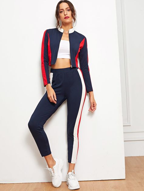 Track Suit, Sports Suit, Sporty Outfits, Crop Sweatshirt, Winter Fashion Outfits, Clothing Co, Two Piece Outfit, Crop Jacket, Fashion News