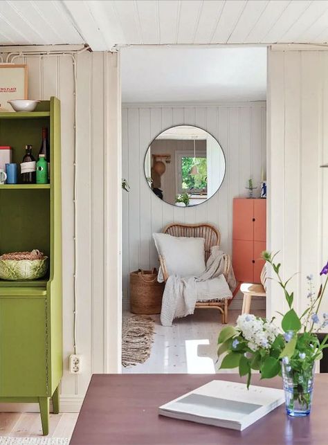 Gen's Playful Swedish Summer Cottage | my scandinavian home | Bloglovin’ Danish Cottage Interior, Swedish Style Home, Scandinavian Cottage Interior, Swedish Cottage Interior, Colorful Scandinavian Interior, Nordic Cottage, Swedish Summer House, Swedish Homes, Norwegian House