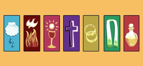 action symbols for the seven sacraments 7 Sacraments, Retreat Activities, Seven Sacraments, Catholic Sacraments, Catholic Symbols, Catholic Confirmation, Catholic Education, Catholic Crafts, Catholic Family