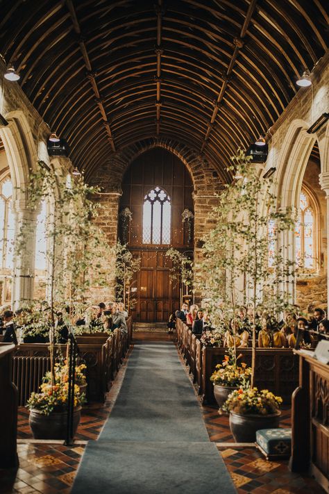 Small Church Weddings, Victorian Wedding Themes, Wedding Trees, Yellow Bridesmaid, Church Wedding Flowers, Devon Wedding, Church Wedding Decorations, Wedding Hotel, Yellow Bridesmaid Dresses