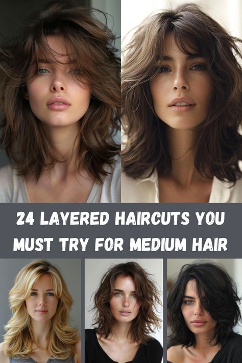 For medium-length hair, layers can work wonders. These 24 layered haircuts offer dimension and style, perfect for anyone looking to refresh their hair. Med Length Long Layers, Medium Length Layered Brown Hair, Medium Haircut With Short Layers, Mid Length Hair Choppy Layers, A Lot Of Layers Haircut Medium, Layers For Fine Hair Medium, Women’s Mid Length Layered Haircuts, Extreme Layers Medium Hair, Shoulder Hair Layers