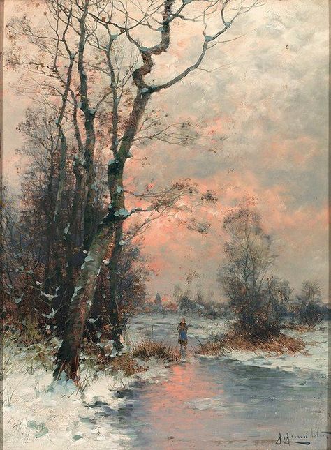 Winter Artist; Gernot Rasenberger. German 1940.: Lukisan Lanskap, Era Victoria, Winter Picture, Winter Landscape Painting, Winter Painting, Seni Cat Air, Tableau Art, 수채화 그림, Lukisan Cat Air