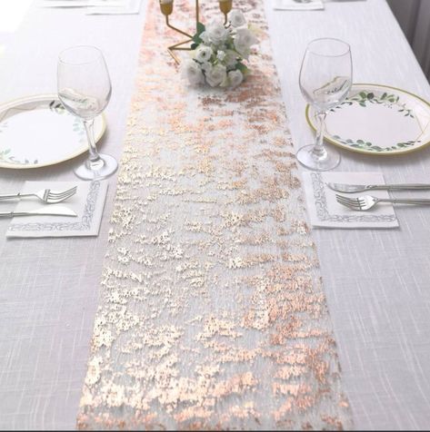 Rose Gold Table Runner, Gold Runner, Rose Gold Table, Gold Table Runners, Bc Wedding, Modern Table Runners, Sequin Table Runner, Foil Printing, Tafel Decor