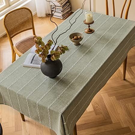 Amazon.com: Zobesta Linen Sage Table Cloth Cotton Linen Tablecloth for Rectangle Tables, Heavy Weight Washable Farmhouse Soft Tablecloth for Kitchen Dinning Party (Sage Green, 53 x 120 Inch) : Home & Kitchen Boho Tablecloth, Farmhouse Tablecloths, Rectangle Tables, Linen Table Cloth, Green Tablecloth, Blue Tablecloth, Linen Lights, Tablecloth Sizes, Embroidered Tablecloth