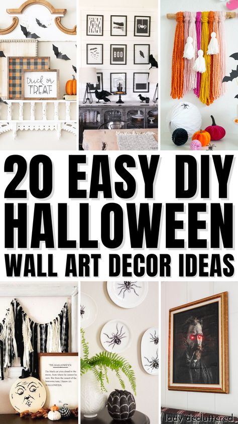 20 Easy DIY Halloween Wall Art Decor Ideas Spooky Wall Decor Diy, Blank Wall Halloween Decorations, Diy Wall Halloween Decorations, Cricut Halloween Wall Decor, Diy Frame Wall Decor, Halloween Diy Wall Decor, Halloween Wall Decor Ideas, Diy Halloween Wall Decorations, Halloween Canvas Art Diy