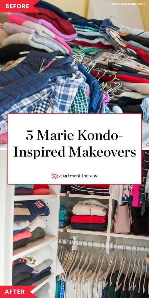 Marie Kondo KonMari Makeovers - KonMari Decluttered Before and Afters | Apartment Therapy Marie Kondo Organizing Closet, Konmari Before And After, Konmari Closet, Konmari Organizing, Marie Kondo Organizing, Bedroom Organizing, Closet Hacks Organizing, Konmari Method, Out Of The Closet