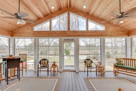 Western Branch - Sunroom Addition - Craftsman - Sunroom - Other - by American Contracting Services, LLC | Houzz Long Narrow Sunroom Ideas, Solarium Room Sunroom Addition, Narrow Sunroom Ideas, Craftsman Sunroom, Narrow Sunroom, Lake Deck, Rustic Sunroom, Cozy Sunroom, House Additions