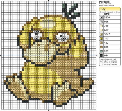 Psyduck Pokemon free cross stitch pattern: Psyduck Perler Bead Pattern, Stitch Pokemon, Geeky Cross Stitch Patterns, Pokemon Cross Stitch Patterns, Geeky Cross Stitch, Free Cross Stitch Designs, Pokemon Cross Stitch, Cross Stitch Pattern Maker, Crochet Pokemon