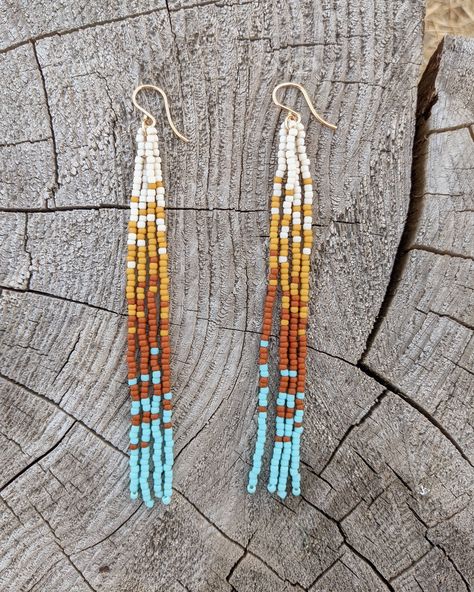 Ombre Fringe Earrings, Earring Inspired, Earrings Handmade Beaded, Hoop Earrings Diy, Seaside Sunset, Fringe Beaded Earrings, Antler Earrings, Handmade Beaded Earrings, Beaded Earrings Tutorials