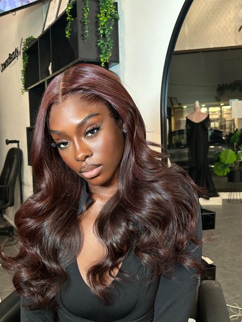 Brown Hair On Black Girls, Chocolate Brown Hair Color Black Women, Colorful Extensions, Hair Boutique, Chocolate Brown Hair, Hair Things, Braided Cornrow Hairstyles, Colored Curly Hair, U Part Wigs