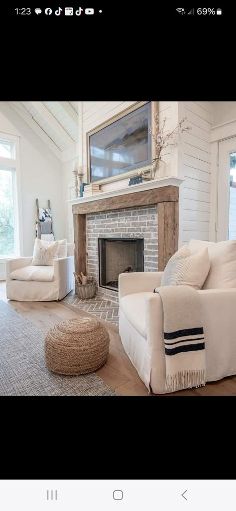 Cottage Landscaping, Brick Fireplace Makeover, Farmhouse Fireplace, Fireplace Remodel, At Your Own Pace, Your Own Pace, Home Fireplace, Fireplace Makeover, Room Remodeling