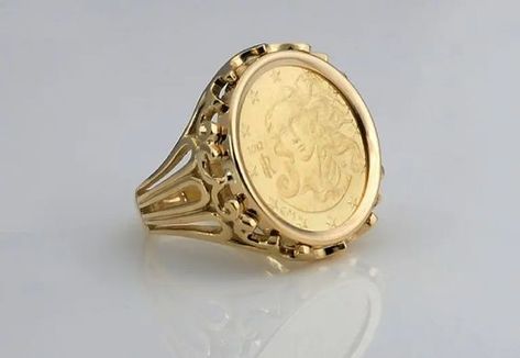 Gold Coin Jewelry, Gold Coin Ring, Ancient Coin Jewelry, Ladies Rings, Canoga Park, Modern Gold Jewelry, Jewellery Ring, Mom Ring, Coin Design