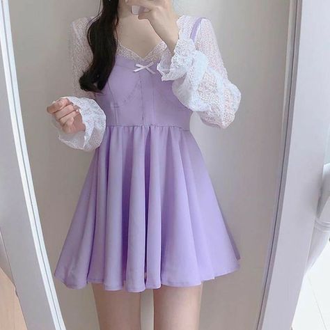 Moda Ulzzang, Lavender Outfit, Violet Pastel, Korean Fashion Outfits, Pastel Outfit, Purple Outfits, Kawaii Fashion Outfits, Korean Fashion Dress, Korean Girl Fashion