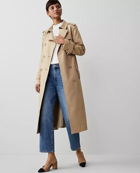 830438 Trench Coat Petite Women, Ann Taylor Outfits, Fitted Trench Coat, Ann Taylor Outfit, Shoulder Epaulettes, Trench Coat Style, Posh Style, Blazer And Skirt, Fall Winter Wardrobe