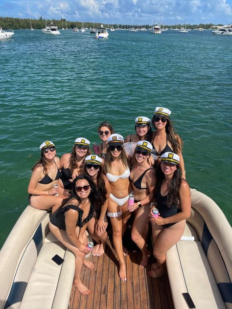 Wishing to celebrate your bachelorette in Miami? A boat is the PERFECT options. We are the Bachelorette Kings !! Contact us to book your bacehlorette party in the Vice Boat ! Use BACH2020 for a special discount!!!💗 Bachelorette Yacht Party Aesthetic, Tropical Boat Party, Bachelorette Party Bikinis, Bachelorette Boat Outfit, Boat Bachelorette Theme, Bride Boat Party Outfit, Bachelorette Party Boat Day, Bachelorette Boat Party Ideas, Bachelorette Party On A Boat