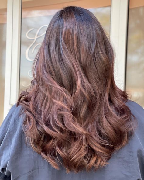 Dark Strawberry Brown Hair, Rose Brown Balayage, Dark Red Hair With Blonde Highlights, Violet Brown Hair, Chocolate Mauve Hair, Aesthetic Surgeon, Red Hair With Blonde Highlights, Violet Brown, Ash Brown Hair