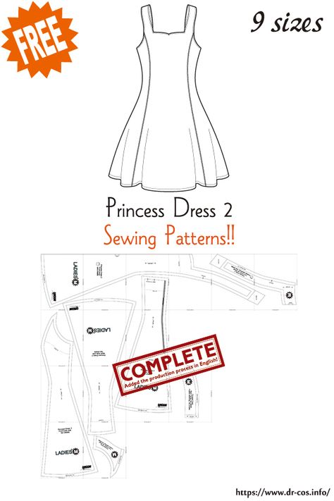 Medieval Dress Pattern Free, Princess Dress Patterns, Short Dress Patterns, Diy Dresses, Free Printable Sewing Patterns, Basic Dress Pattern, Dress Sewing Patterns Free, Simple Dress Pattern, Free Pdf Sewing Patterns