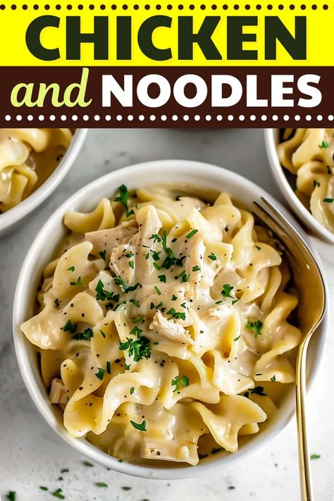 Creamy Chicken And Noodles, Chicken And Noodles, Chicken Noodle Casserole, Best Grilled Cheese, Leftover Rotisserie Chicken, Savory Sauce, So Satisfying, Easy Casserole Recipes, Chicken Recipes Casserole