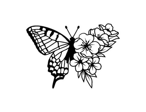 ElleighRay - Etsy Butterfly Half Flower Tattoo, Half Butterfly Half Flower Tattoo, Half Flower Tattoo, Jeep Life Decal, Butterfly Mosaic, Skull Decal, Butterfly Svg, Colouring Printables, Celtic Tattoos