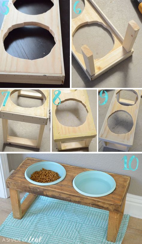 Dog Food Stands, Katt Diy, Dog Food Station, Katt Grejer, Raised Dog Feeder, Diy Dog Food, Raised Dog Bowls, Dog Bowl Stand, Bowl Stand