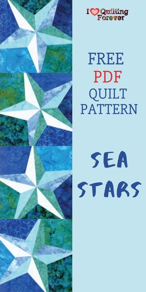 Stars Quilt Pattern, Beach Quilt, Sea Quilt, Stars Quilt, Free Motion Quilting Patterns, Sea Stars, Quilted Table Runners Patterns, Country Quilts, Beginner Quilt Patterns