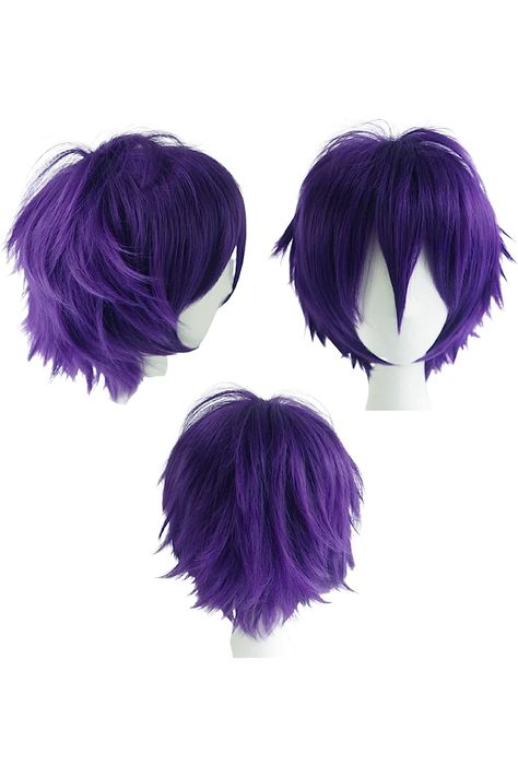 Cybelleza Short Purple Wigs Anime Cosplay Wig for Women/Men Synthetic Wigs Curly Straight Fancy Dress Wig Layered Fluffy Halloween Costume Party Wig with Free Cap Purple Wigs, Fancy Dress Wigs, Wigs Anime, Wigs Curly, Party Wig, Purple Wig, Halloween Costume Party, Halloween Party Costumes, Cosplay Wig