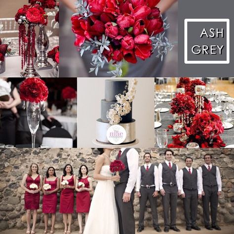 Grey and grey wedding, red wedding, grey wedding Silver And Red Wedding, Grey And Red Wedding, Grey And Red Wedding Theme, Red And Grey Wedding, Red And Gray Wedding Theme, Gray And Red Wedding Ideas, Red And Grey Wedding Theme, Charcoal Grey And Red Wedding Theme, Scarlet And Grey Wedding