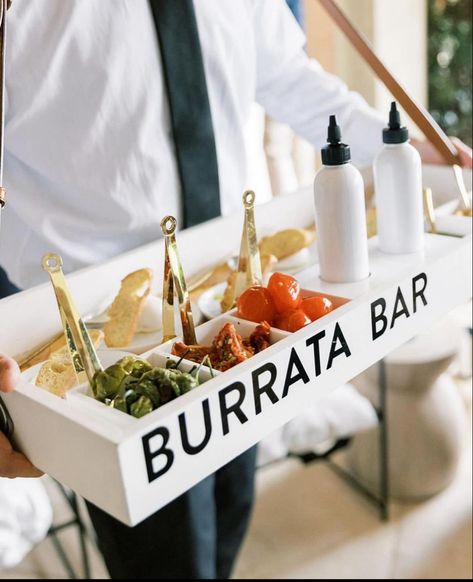 Event Catering Ideas Food Bars, Mozzarella Bar Wedding, Burrata Bar Wedding, Event Activation Ideas, Burrata Bar, Creative Food Ideas, Mozzarella Bar, Brunch Reception, Creative Catering