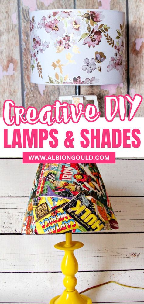 Transform your space with creative DIY lamps and shades. From upcycling old materials to creating entirely new designs, these projects are perfect for anyone looking to add a unique touch to their home decor with one-of-a-kind lighting pieces. Silhouette Lampshade Diy, Small Lamp Shades Diy, Whimsical Lamp Shades, Decoupage Lampshade Diy, Lamp Shade Diy Ideas, Painting A Lampshade, Diy Lamp Shade From Scratch, Lamp Makeover Diy, Upcycled Lampshade