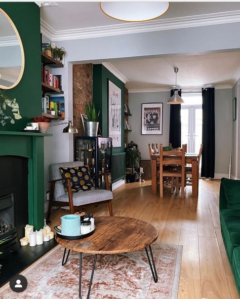 Lounge Diner Ideas, Living Room Victorian House, Living Room Knock Through, Living Room Victorian, Living Room Looks, Dark Green Living Room, Terrace Living Room, Victorian House Interiors, Open Plan Living And Dining