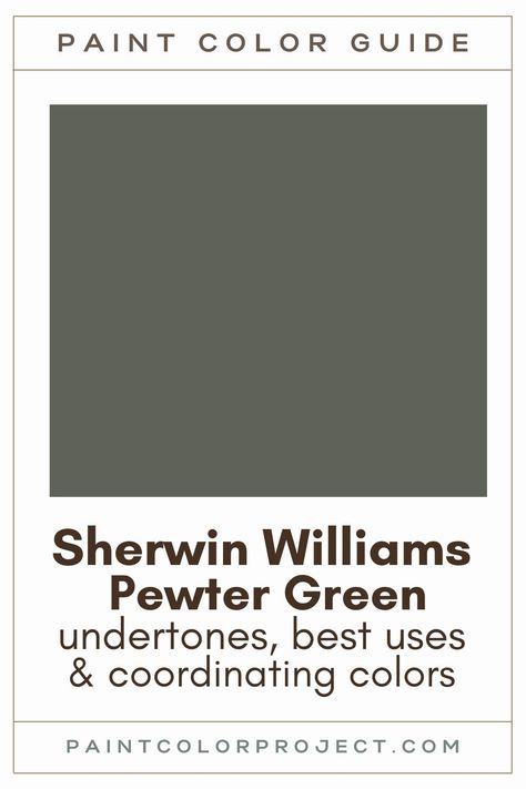 Sherwin Williams Pewter Green paint color guide Ripe Olive Sherwin Williams Color Palette, Dark Olive Green Walls Master Bedrooms, Sw Green Paint Colors Bedroom, Pewter Green Cabinets Sherwin Williams, Pewter Green Accent Wall Bedroom, Best Grey Paint Colors Sherwin Williams, Revere Pewter And Green Color Scheme, She Twin Williams Pewter Green, Sherwin Williams Night Owl Cabinets