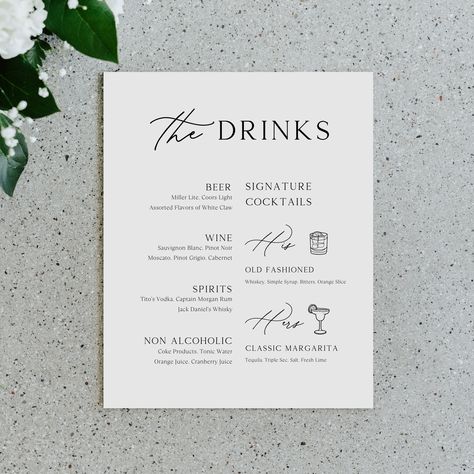 Wedding Cocktails Sign, Party Drink Menu Ideas, Wedding Cocktail Menu Sign, Drink Signs For Wedding, Wedding Drink Signs, Wedding Drink Station Sign, Wedding Colombia, Engagement Party Drink, Wedding Luau