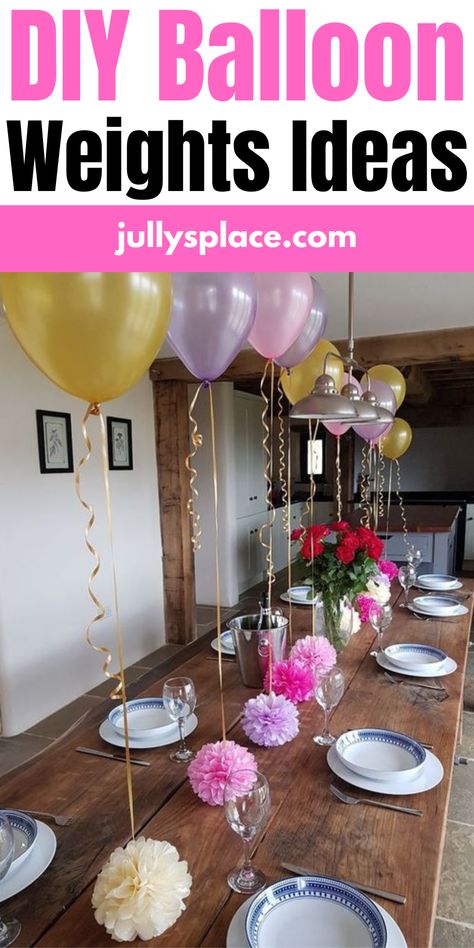 Balloon Weights Birthday Party Balloon Centerpieces, Balloon Decorations Table Top, Cheap Balloon Centerpieces, Fake Balloons Diy, Diy Birthday Table Decorations Simple, Diy Party Table Decor, Ballon Bunch Ideas, Decorating Balloons Ideas, Balloon Centrepiece Ideas