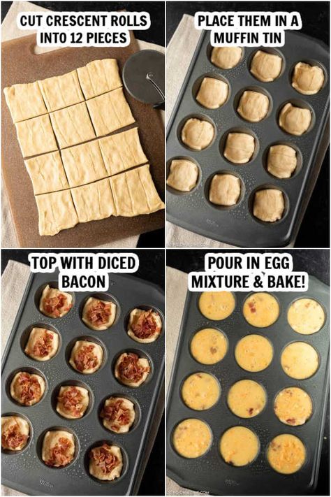 Easy Breakfast Egg muffins Recipe Egg Muffin Cups Crescent Rolls, Breakfast Egg Muffins Crescent Roll, Crescent Roll Egg Cups, Egg Mini Muffin Cups, Muffin Pan Breakfast Recipes, Bacon Egg Muffin Cups, Breakfast Muffin Cups, Breakfast Crescent, Bite Size Breakfast