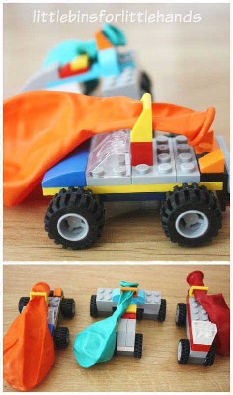 Lego Balloons, Lego Party Games, Balloon Car, Lego Auto, Balloon Cars, Lego Challenge, Diy Lego, Lego Activities, Lego Craft