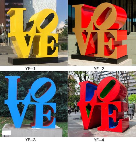 Text Sculpture, Letter Sculpture, Modern Urban Decor, Robert Indiana Love, Indiana Love, Love Sculpture, Stainless Steel Sculpture, Experimental Typography, Robert Indiana