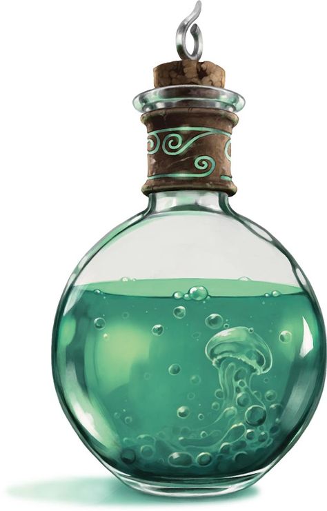 Potion of Water Breathing - Magic Items - D&D Beyond Potion Of Water Breathing, Fairy In A Bottle Drawing, D&d Potion, Witch Potion Bottles Drawing, Water Magic Art, Alchemist Artificer, Potions Art, Bubbling Potion, Dnd Potions